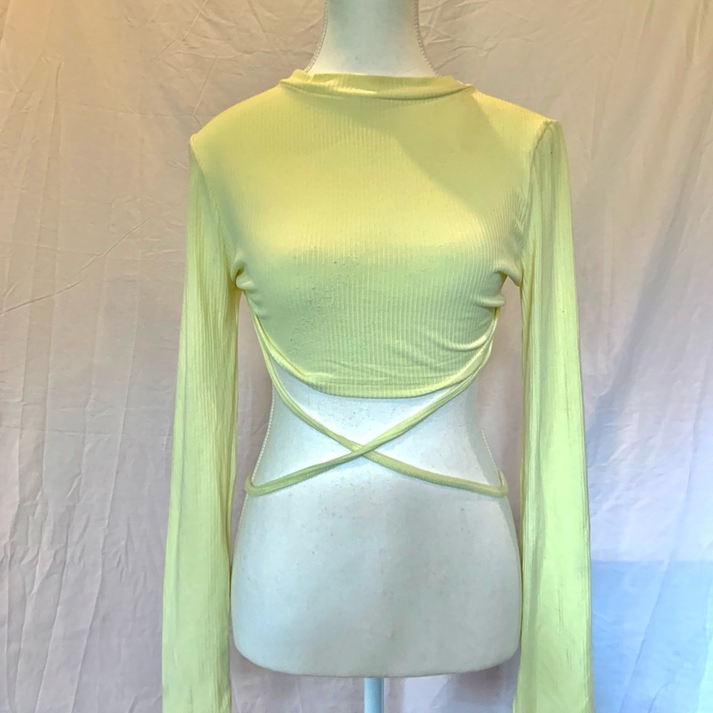 Yellow Long Sleeve Crop Top Sexy‎ Coquette Balletcore Fairie Y2K Size Large